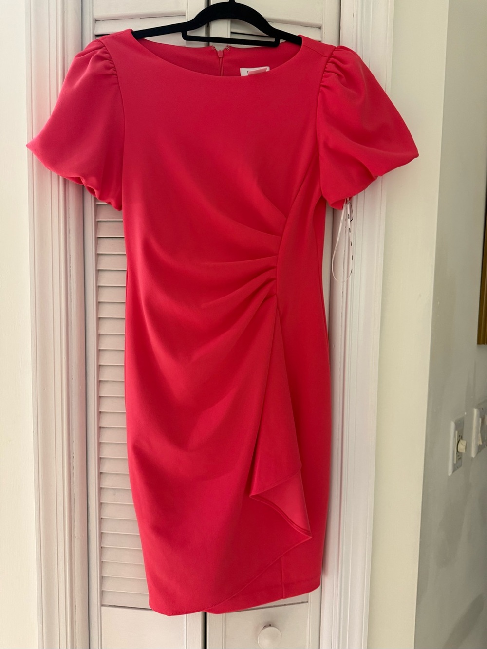 Dkny Bright Coral Pink Draped Sheath Dress
